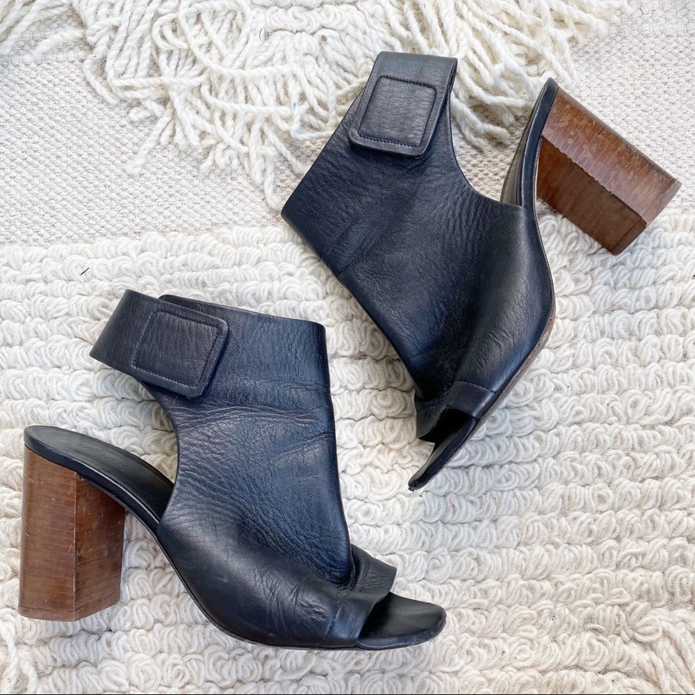 VINCE black leather peep toe heeled booties 8